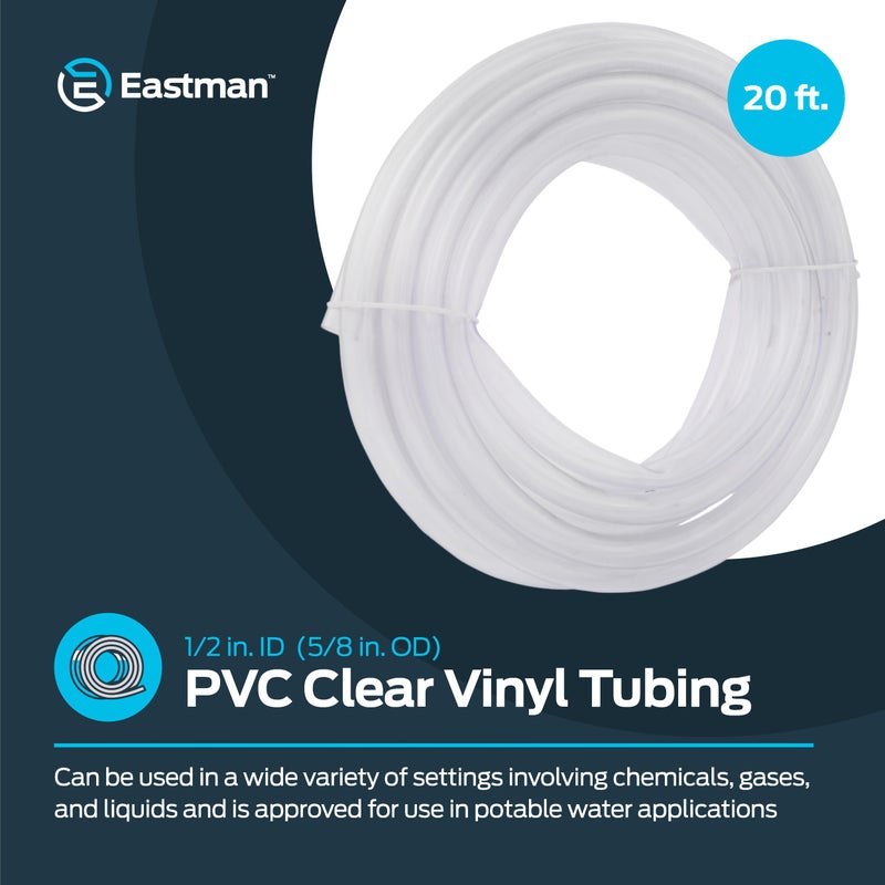 Eastman 1/2 Inch ID (5/8 Inch OD) PVC Clear Vinyl Tubing, 20 Foot Length, 98622 - Image 2